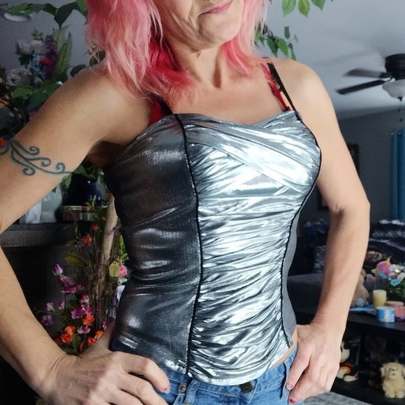 Silver metallic corset-like top - Picture 1 of 11